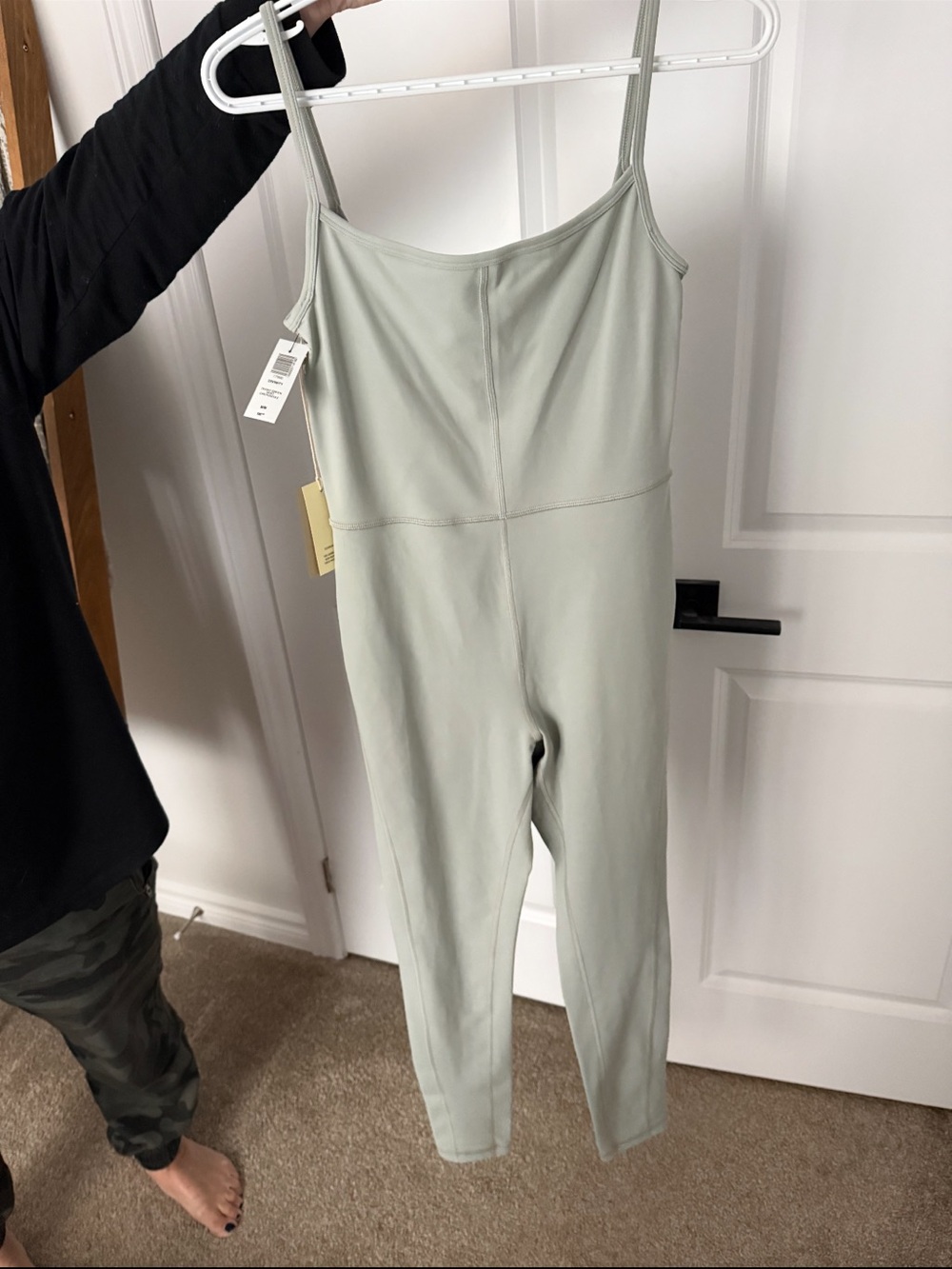 Aritzia Light Sage Green Slim-Strap Stretch Jumpsuit